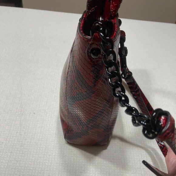 NWOT Rebecca Minkoff Red & Black Snake Embossed Leather Crossbody/Satchel - Picture 10 of 12